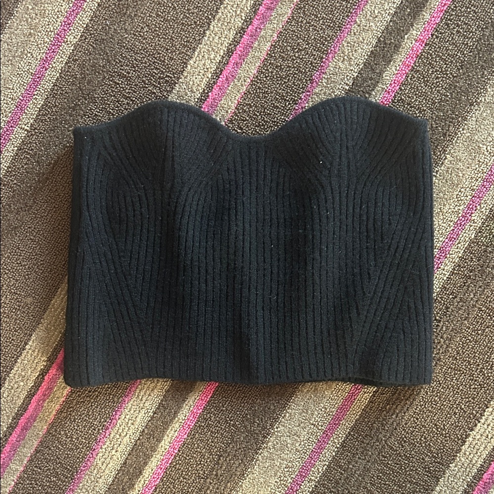 Eleven Six Black Strapless Ribbed Knit Crop Camisole